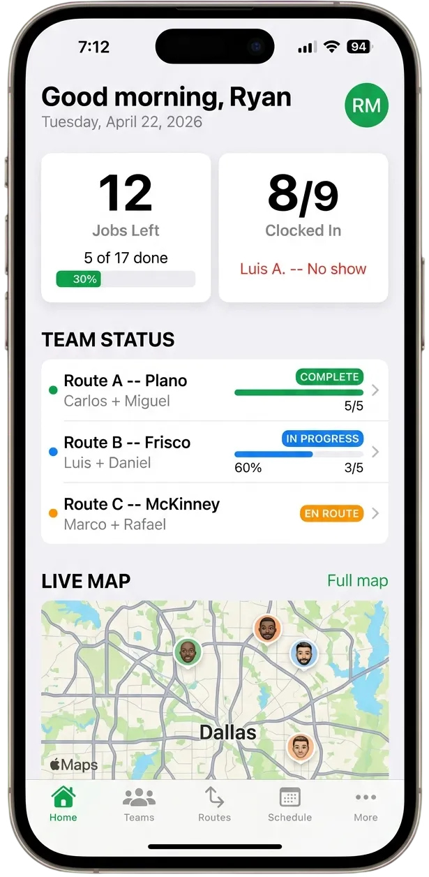 The GroundCrew home screen.